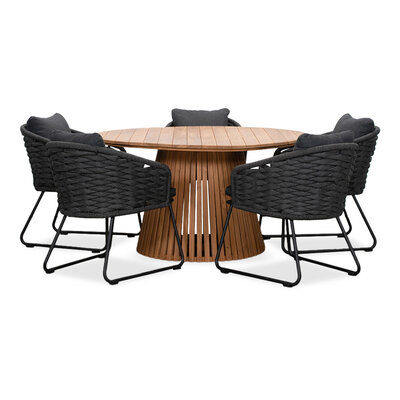 Palau/Ropera Lava Grey dining tuinset | 5 personen | teakhout + touw | 140cm