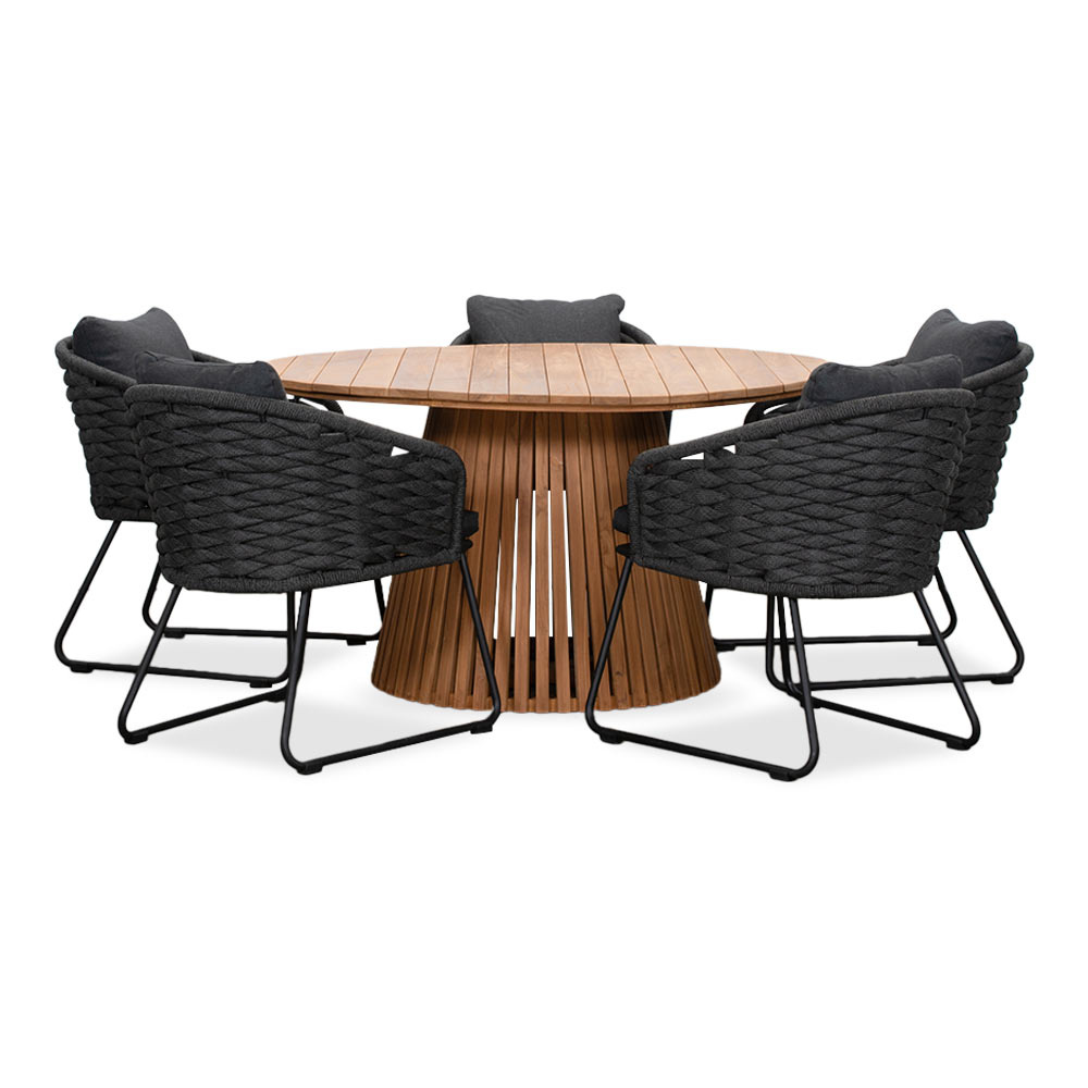 Palau/Ropera Lava Grey dining tuinset | 5 personen | teakhout + touw | 140cm