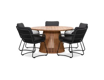 Palau/Harper Lava Grey dining tuinset | 5 personen | teakhout + touw | 140cm