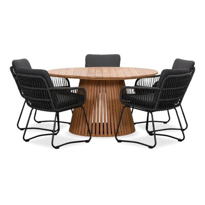 Palau/Harper Lava Grey dining tuinset | 5 personen | teakhout + touw | 140cm