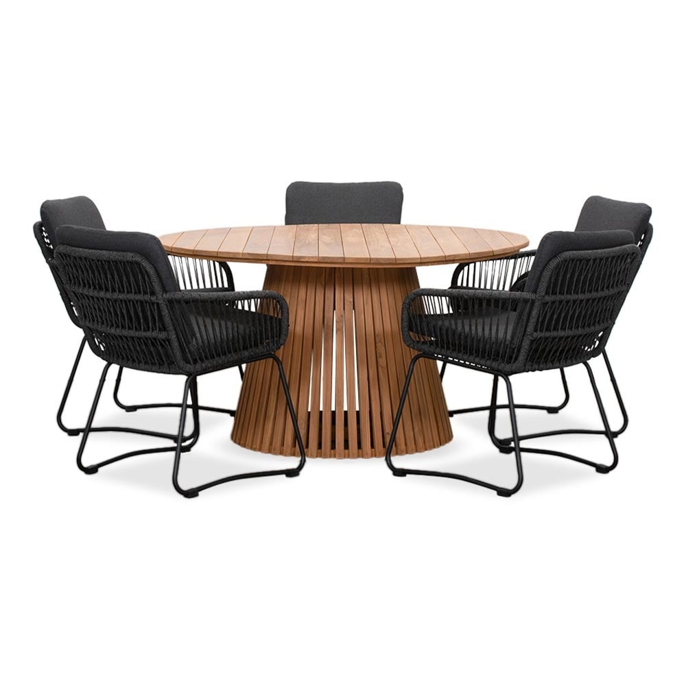 Palau/Harper Lava Grey dining tuinset | 5 personen | teakhout + touw | 140cm