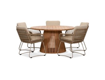 Palau/Harper Sahara Dust dining tuinset | 5 personen | teakhout + touw | 140cm