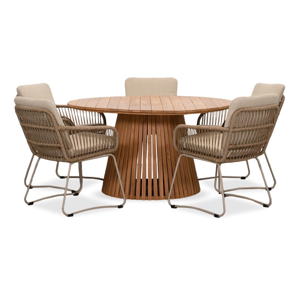 Palau/Harper Sahara Dust dining tuinset | 5 personen | teakhout + touw | 140cm afbeelding
