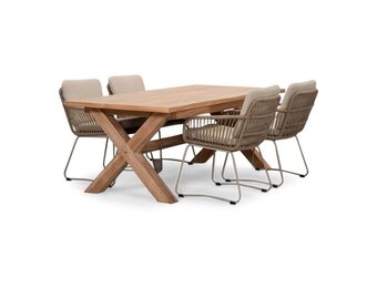 Riga/Harper Sahara Dust dining tuinset | 4 personen | teakhout + touw | 200cm