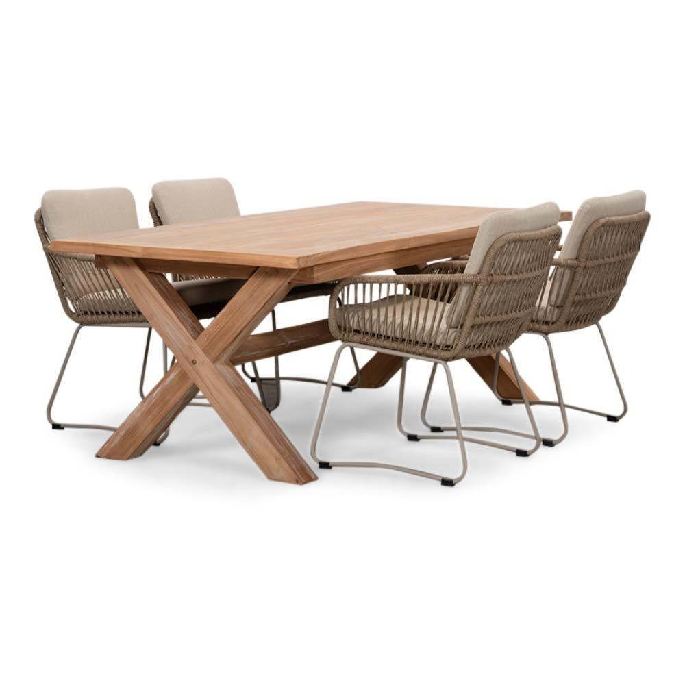 Riga/Harper Sandstone dining tuinset | 4 personen | teakhout + touw | 200cm