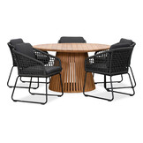 Palau/Tulum Lava Grey dining tuinset | 5 personen | teakhout + touw | 140cm rond
