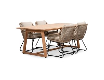 Gotenburg/Portofino Sahara Dust dining tuinset | 4 personen | teakhout + touw | 200cm