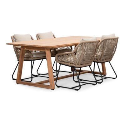 Gotenburg/Portofino Sahara Dust dining tuinset | 4 personen | teakhout + touw | 200cm