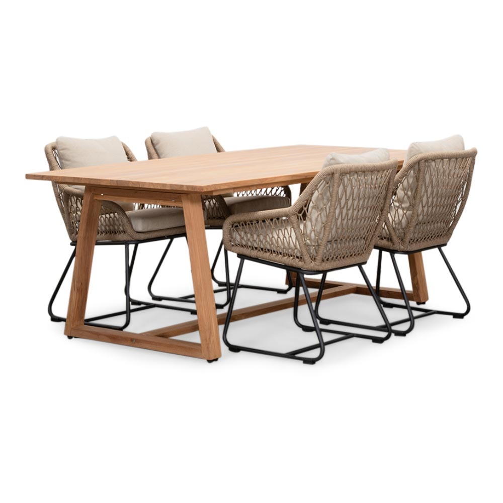 Gotenburg/Portofino Sahara Dust dining tuinset | 4 personen | teakhout + touw | 200cm