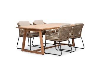 Gotenburg/Tulum Sahara Dust dining tuinset | 4 personen | teakhout + touw | 200cm