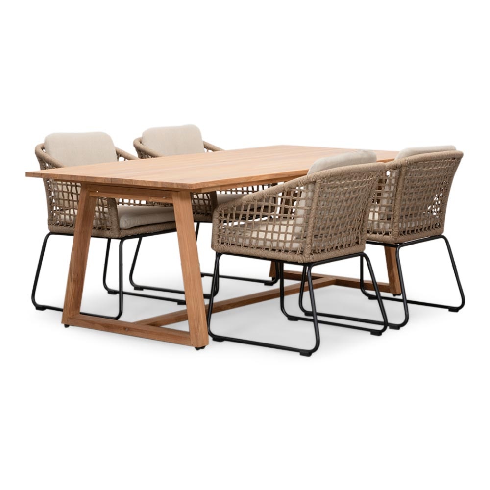 Gotenburg/Tulum Sahara Dust dining tuinset | 4 personen | teakhout + touw | 200cm afbeelding