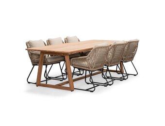 Gotenburg/Portofino Sahara Dust dining tuinset | 6 personen | teakhout + touw | 250cm