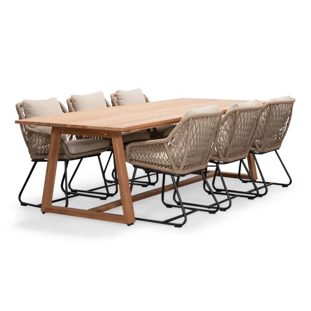 Gotenburg/Portofino Sahara Dust dining tuinset | 6 personen | teakhout + touw | 250cm afbeelding