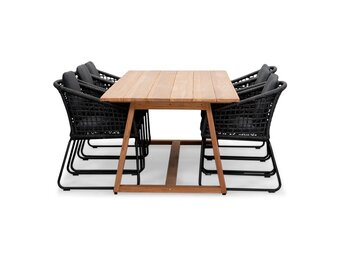 Gotenburg/Tulum Lava Grey dining tuinset | 6 personen | teakhout + touw | 250cm