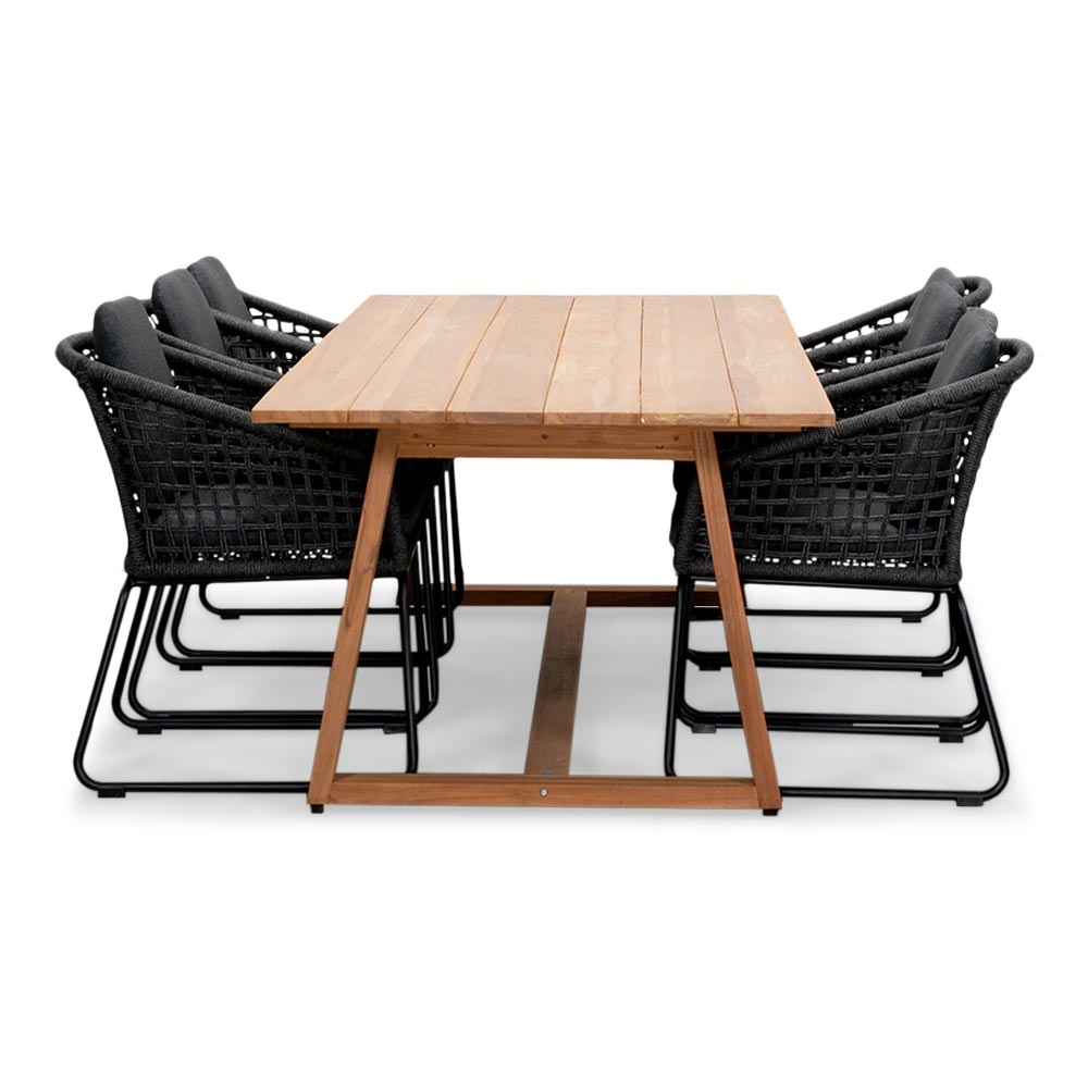 Gotenburg/Tulum Lava Grey dining tuinset | 6 personen | teakhout + touw | 250cm afbeelding