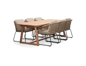Gotenburg/Tulum Sahara Dust dining tuinset | 6 personen | teakhout + touw | 250cm