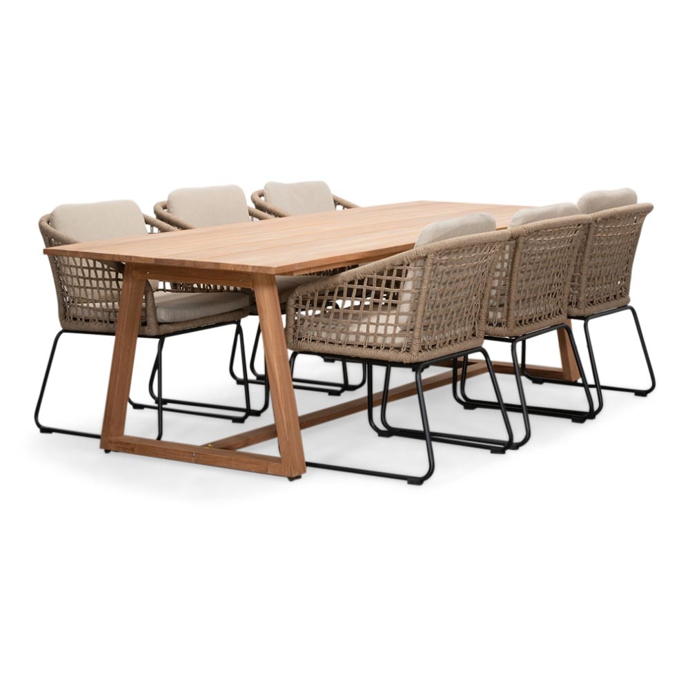 Gotenburg/Tulum Sahara Dust dining tuinset | 6 personen | teakhout + touw | 250cm afbeelding