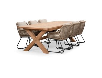 Riga/Portofino Sahara Dust dining tuinset | 6 personen | teakhout + touw | 250cm