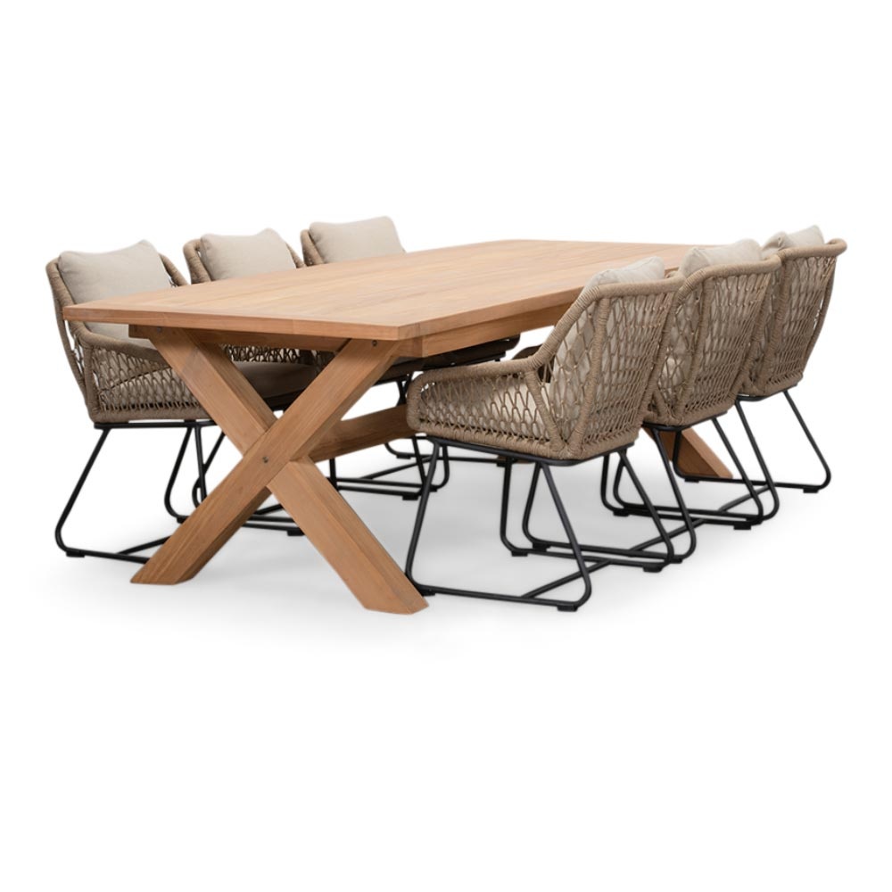 Riga/Portofino Sahara Dust dining tuinset | 6 personen | teakhout + touw | 250cm