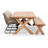 Riga/Portofino Sahara Dust stoel-bank dining tuinset | 6 personen | hardhout + touw | 250cm