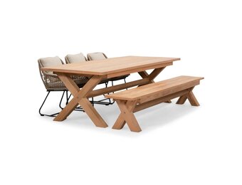 Riga/Portofino Sahara Dust stoel-bank dining tuinset | 6 personen | hardhout + touw | 250cm