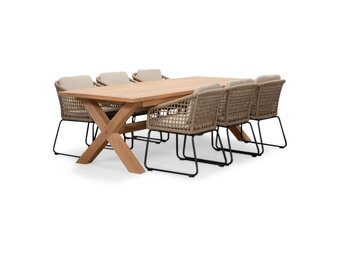 Riga/Tulum Sahara Dust dining tuinset | 6 personen | teakhout + touw | 250cm