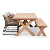Riga/Tulum Sahara Dust stoel-bank dining tuinset | 6 personen | hardhout + touw | 250cm