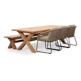 Riga/Tulum Sahara Dust stoel-bank dining tuinset | 6 personen | hardhout + touw | 250cm