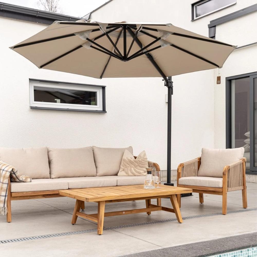 Bergamo stoel-bank loungeset 5 personen | touw + hardhout | zand | 4-delig