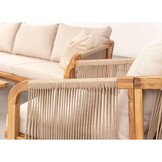 Bergamo stoel-bank loungeset 5 personen | touw + hardhout | zand | 4-delig