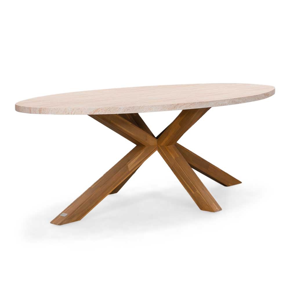 Lorento dining tuintafel 6 personen | polystone + hardhout | travertinlook | 240cm ovaal