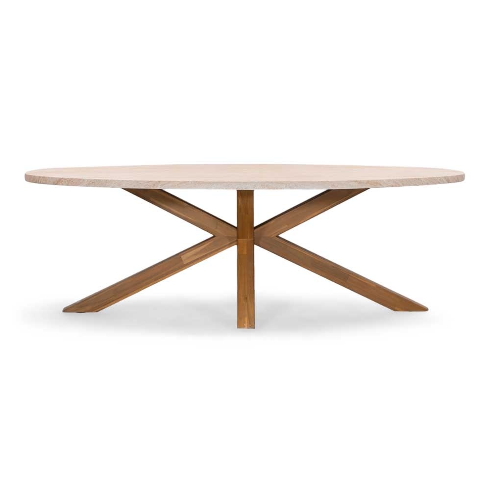 Lorento dining tuintafel 6 personen | polystone + hardhout | travertinlook | 240cm ovaal