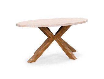 Lorento dining tuintafel 4 personen | polystone + hardhout | travertinlook | 200cm ovaal