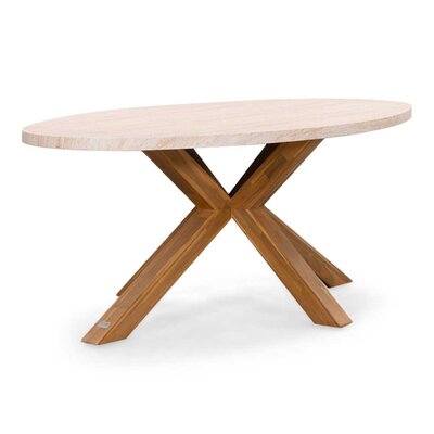 Lorento dining tuintafel 4 personen | polystone + hardhout | travertinlook | 200cm ovaal