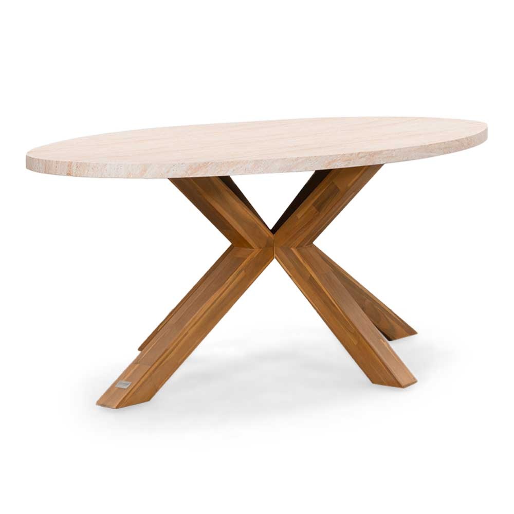 Lorento dining tuintafel 4 personen | polystone + hardhout | travertinlook | 200cm ovaal