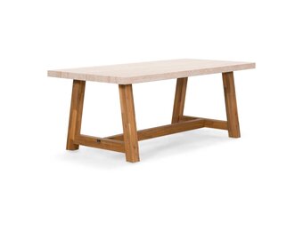 Velora dining tuintafel 4 personen | polystone + hardhout | travertinlook | 200cm
