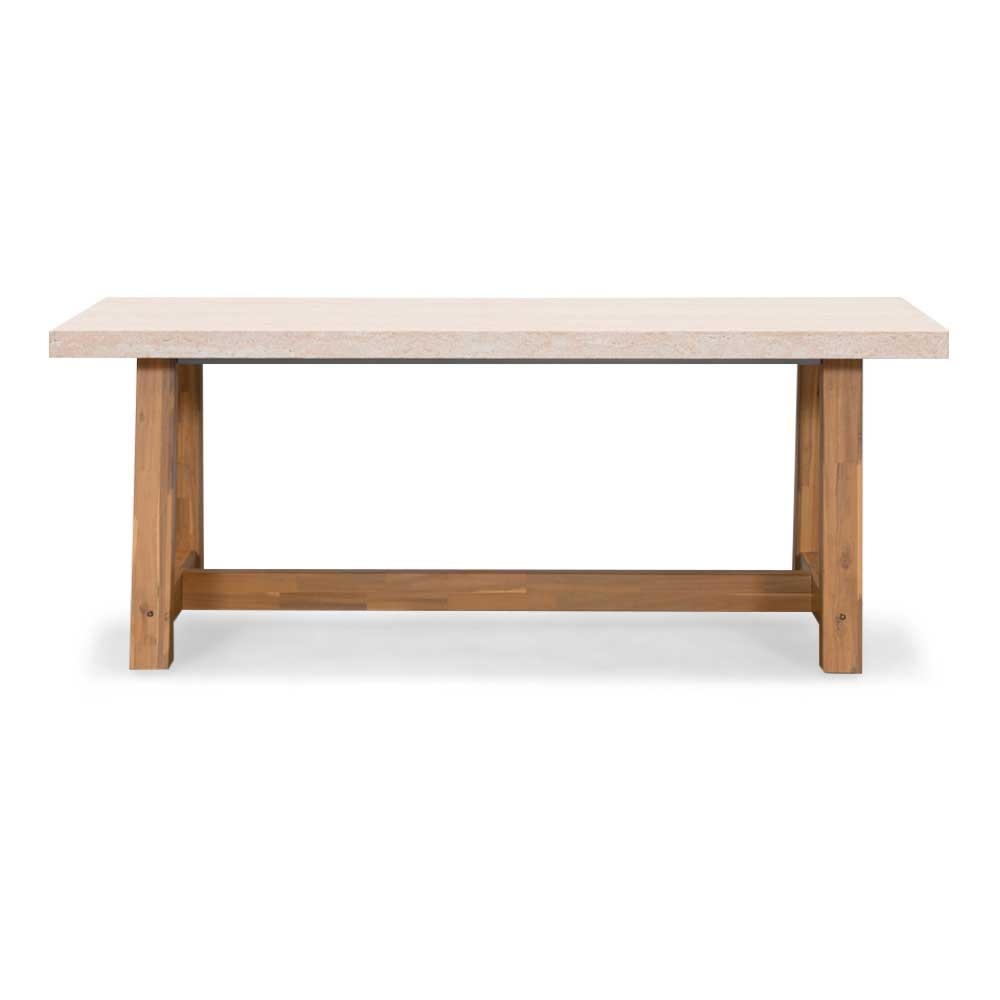 Velora dining tuintafel 4 personen | polystone + hardhout | travertinlook | 200cm