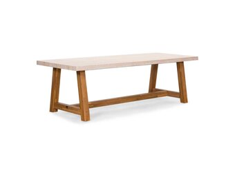 Velora dining tuintafel 6 personen | polystone + hardhout | travertinlook | 250cm