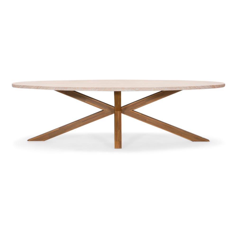 Livorno dining tuintafel 8 personen | polystone + hardhout | travertinlook | 280cm ovaal