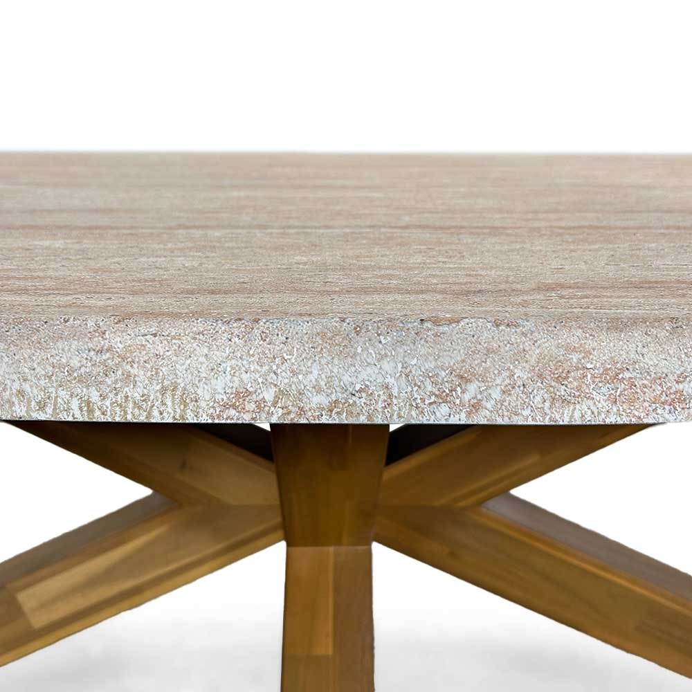 Livorno dining tuintafel 8 personen | polystone + hardhout | travertinlook | 280cm ovaal