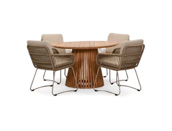 Palau/Harper Sahara Dust dining tuinset | 4 personen | teakhout + touw | 120cm