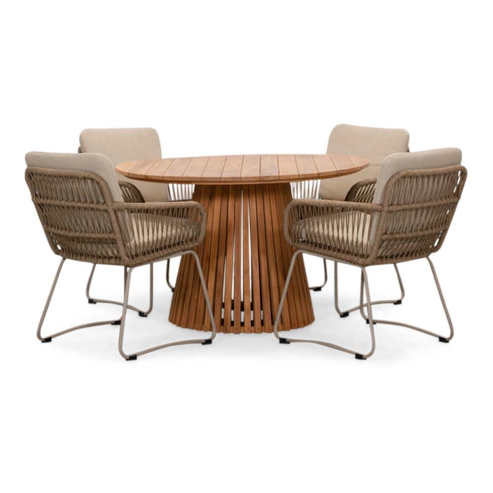 Palau/Harper Sahara Dust dining tuinset | 4 personen | teakhout + touw | 120cm