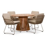 Palau/Harper Sahara Dust dining tuinset | 4 personen | teakhout + touw | 120cm