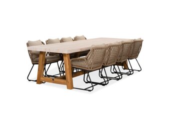 Velora/Portofino Sahara Dust dining tuinset | 8 personen | travertin + touw | 300cm