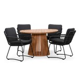Palau/Harper Lava Grey dining tuinset | 4 personen | teakhout + touw | 120cm