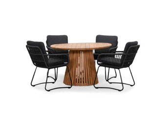 Palau/Harper Lava Grey dining tuinset | 4 personen | teakhout + touw | 120cm