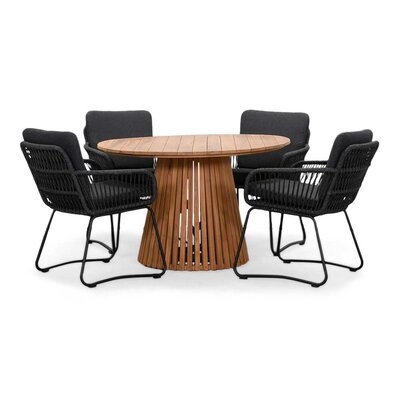 Palau/Harper Lava Grey dining tuinset | 4 personen | teakhout + touw | 120cm