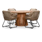 Palau/Portofino Sahara Dust dining tuinset | 4 personen | teakhout + touw | 120cm rond