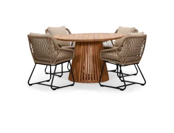 Palau/Portofino Sahara Dust dining tuinset | 4 personen | teakhout + touw | 120cm rond