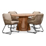 Palau/Portofino Sahara Dust dining tuinset | 4 personen | teakhout + touw | 120cm rond